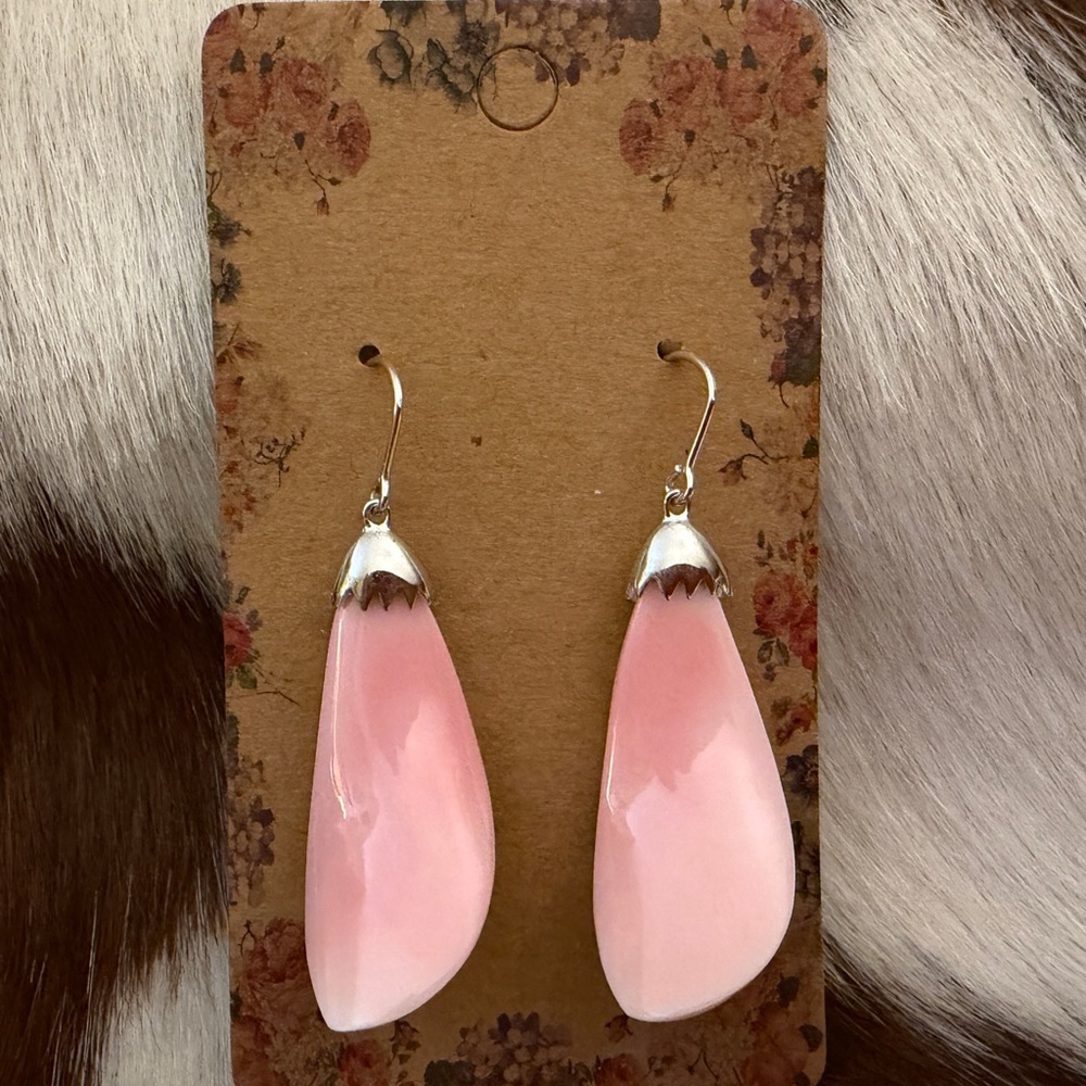 ❤️ Queen Pink Conch Minimalist Bohemian Sterling Silver Dangle Earrings 11.3G - Picture 10 of 13